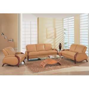    Global Furniture Tan Leather Contemporary Sofa Set