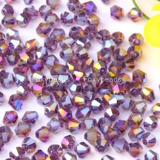 Lot 4MM Violet AB Glass Bicone Loose Crystal Beads 300P  