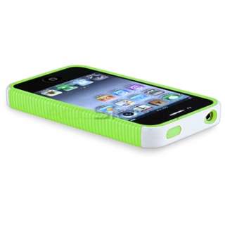 Green Soft / White Hard Case Skin+LCD Protector For iPhone 4 4th 4S 