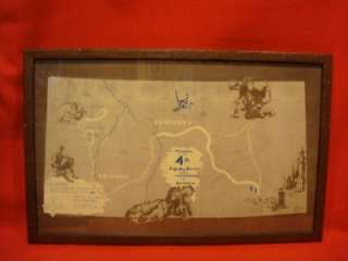   POST WWII FRAMED MAP ~ ADVANCE OF THE 4TH INFANTRY DIVISION TO BAVARIA