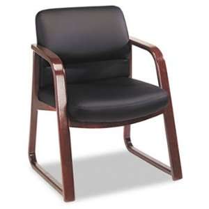 New   2900 Series Guest Chair w/Wood Arms, Black Vinyl/Mahogany Finish 