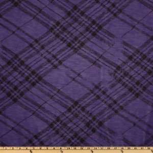  56 Wide Slub Rayon Jersey Knit Plaid Purple/Black Fabric 