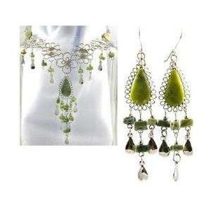  Olive Green Agate Necklace & Earring Set 