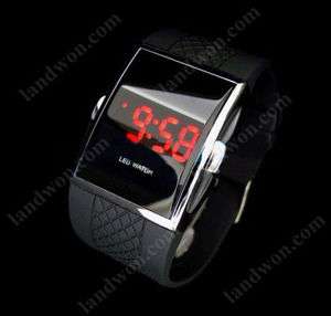 C5623 Fashion Sport Mirror Red Light LED Wrist Watch black  