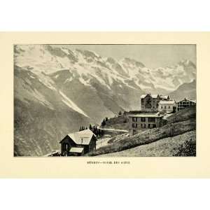  1901 Print Murren Hotel Alps Switzerland Mountains Trees 
