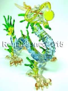 Figurine Animal Hand Blown Glass Blue Dragon   Glass Animal   Glass 