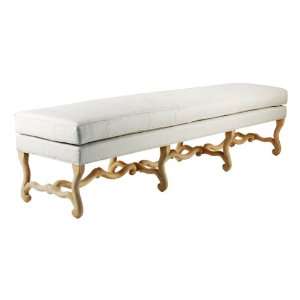    White Linen French Country Carved Wood Cloris Bench
