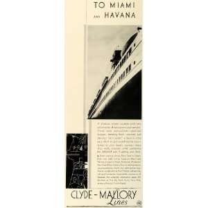  1929 Ad Clyde Mallory Cruise Ship Lines Miami Havana Cuba 