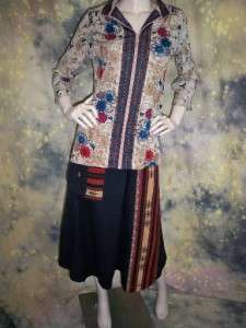 vtg 60s 70s BOHO floral ASIAN inspired TOP blouse long sleeve sz M 