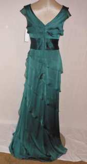 NWT Adrianna Papell Tiered Chiffon Gown Spruce 14 $200  