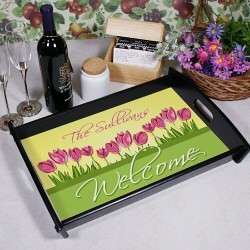 Personalized Spring Tulips Breakfast Serving Tray Family Name Drinks 