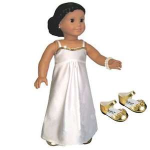  Dolls, 2 Pc. Set of a White Stretchy Doll Dress, Sequins & Gold Doll