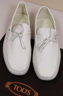 TODS SHOES $495 WHITE LOGO TIED VAMP PEBBLE SOLE DRIVER 12D 45e NEW 