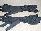 Meyers Make Vintage Black Ruched Gloves Nylon  6 1/2