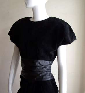 AMAZING Morgan Taylor dress LEATHER vintage suede black cinched waist 