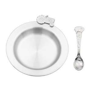  DANFORTH PEWTER TRACTOR DISH AND PIGGY SPOON Baby
