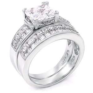 925 Sterling Silver CZ Wedding Ring Set  