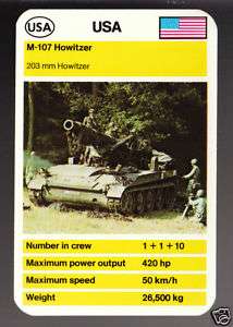 USA M 107 M107 HOWITZER TANK 1970s TOP TRUMPS CARD  