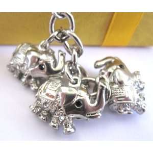 Purse Charm Elephant Set of 3 Crystals Rhinestone Key Chain Keyring 