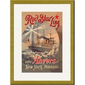  Gold Framed/Matted Print 17x23, Red Star Cruise Line 