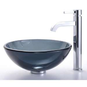  Clear Black 14 inch Glass Vessel Sink and Ramus Faucet C 