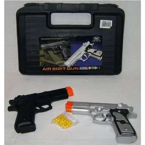  Black and Silver Airsoft Guns Combo Pack w/ Carrying Case 