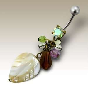  Hanging Leaf and Crystal Belly Button Ring Jewelry