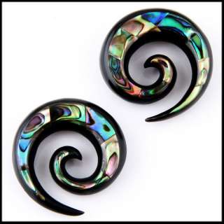 Pair Organic Horn With Abalone Shell Inlay EAR PLUGS Gauges Ear Taper 