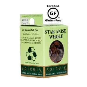 Spicely All Natural and Certified Gluten Free Anise Star Whole 