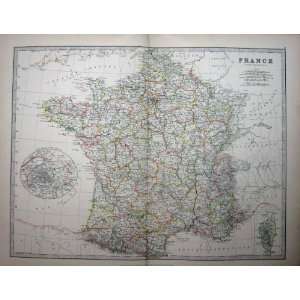  MAP 1888 FRANCE CORSICA PARIS MEDITERRANEAN PYRENEES