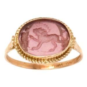   14k Yellow Gold Violet Venetian Glass Ring, Size 7 Jewelry