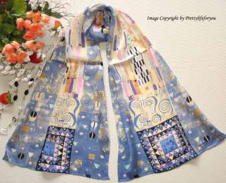 Art Oblong 100% Silk Scarf Wrap Gustav Klimts Fregio Stoclet  