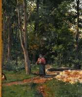   Russian Master Oil Painting Picking Berries at Forest Scene c.1870