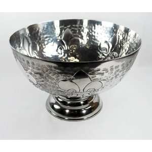  Large Aluminum Bowl with Fleur de Lis Design, 12.5 inch 