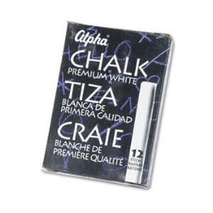  Alpha Nontoxic Low Dust Chalk, White, 12 Sticks/Pack 