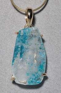 Shattuckite with Dioptase in Quartz 14k Pendant   Rare  