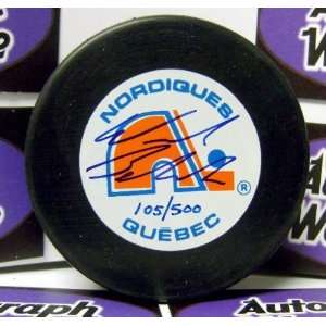  Wade Belak Autographed Hockey Puck (Quebec Nordiques 