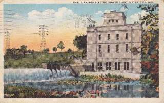 Dam & Electric Power Plant Watertown WI old Postcard  