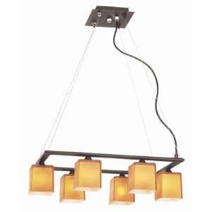   Cable Chandelier with Amber Glass in Brushed Steel