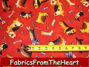 Smoochie Poochie Silly Puppy Dog Toss Red YDS QT Fabric  