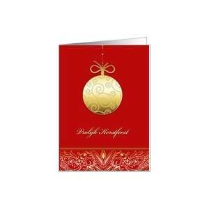 vrolijk Kerstfeest , Merry christmas in Dutch, gold ornament, red Card