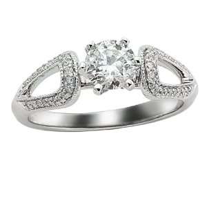Carat Classical 14k White Gold Engagement Ring With Millgraining on 