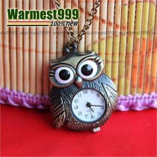   Vintage Cool Charm Owl Quartz Pocket Watch Pendant Necklace HB065