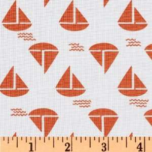  44 Wide Anchors Away Sailboats Orange Fabric By The Yard 