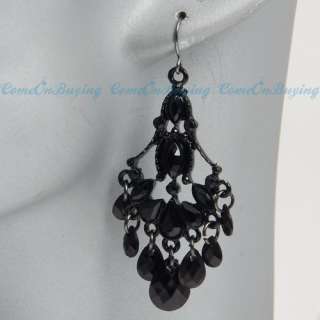 Vintage Black Beads Adorned Ceiling Lamp Style Dangle Earrings A980 