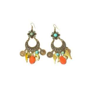   Orange and Turquoise Beads & Stones Charms Fiesta Moon Dangling