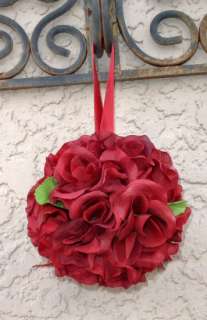 FLOWER BALLS ~ BURGUNDY WINE ~ Kissing Ball Pomander Wedding Flowers 