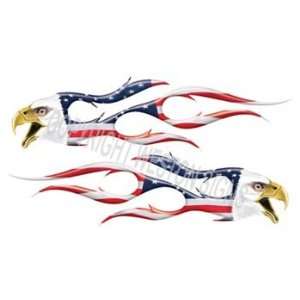 Digitally Airbrushed Eagle Head Flame Decal American Flag   18 h x 72 