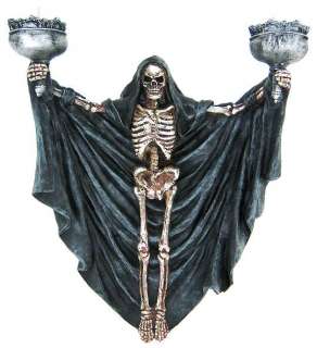 Grim Reaper Wall Mount Double Candle Holder Skeleton  