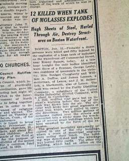 BOSTON MOLASSES DISASTER Explosion Flood 1919 Newspaper  